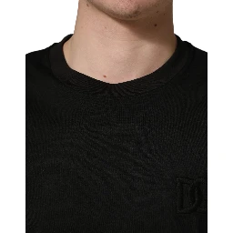 Black Cotton Short Sleeves Crew Neck  T-shirt