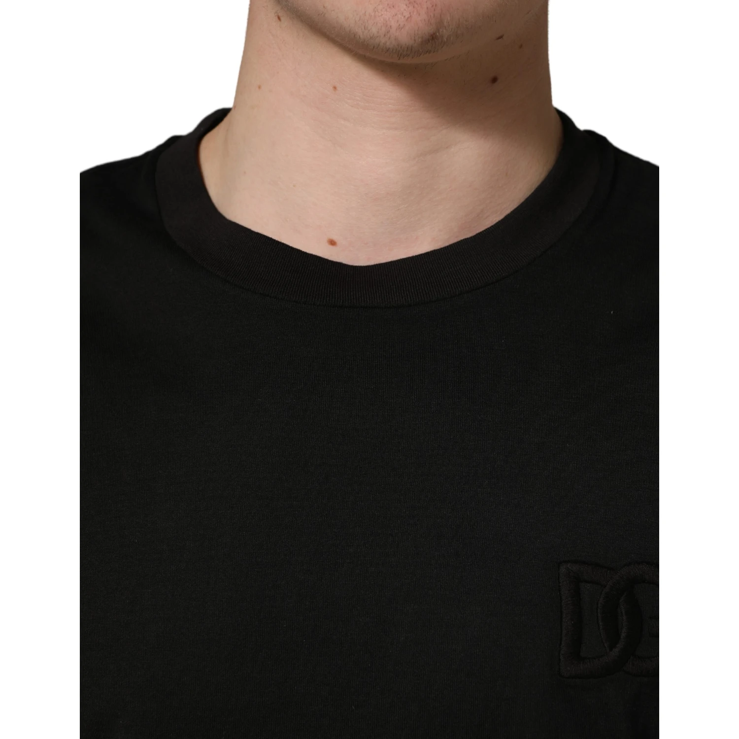 Black Cotton Short Sleeves Crew Neck  T-shirt