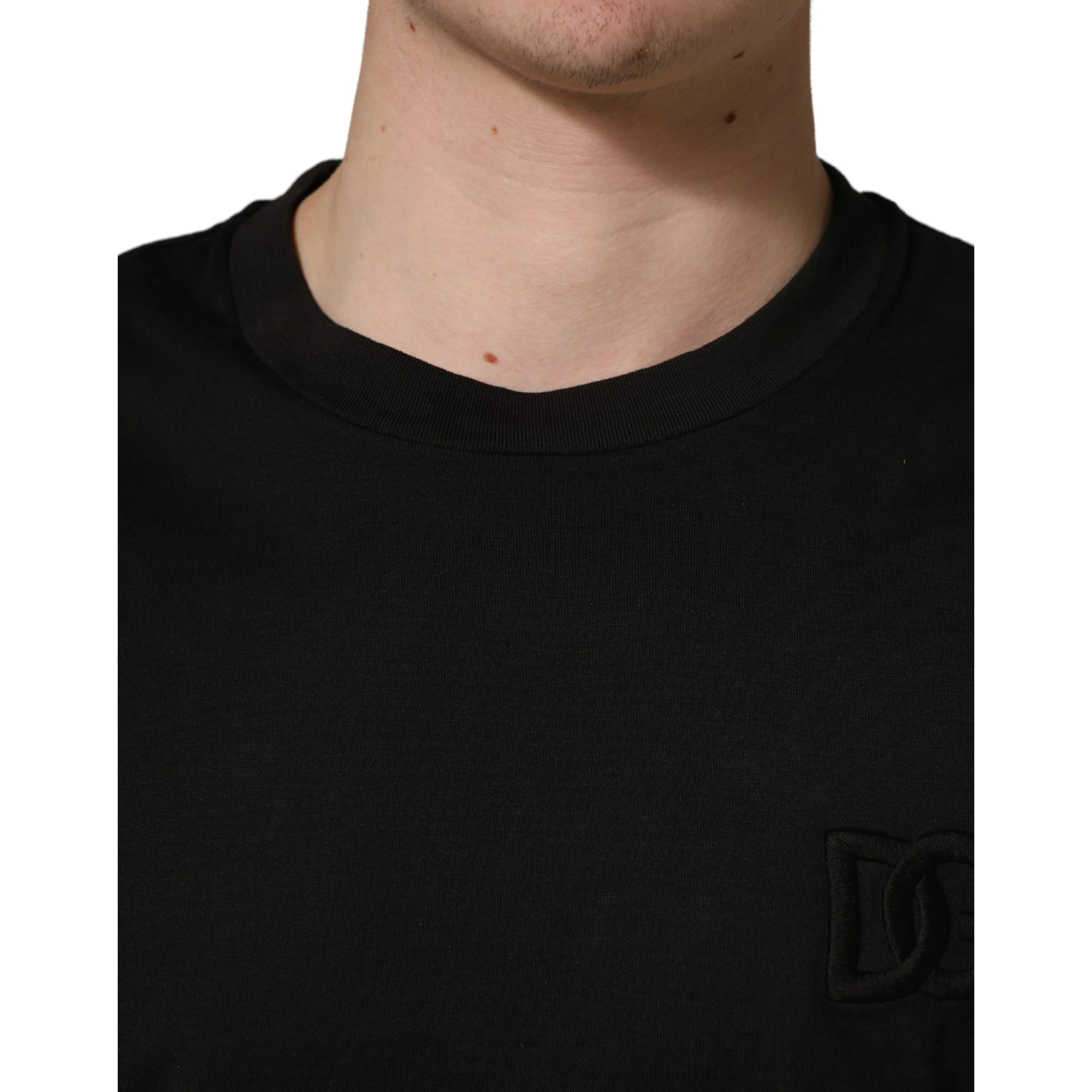 Black Cotton Short Sleeves Crew Neck T-shirt
