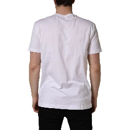 White DG Leaf Embroidery Crew Neck  T-shirt