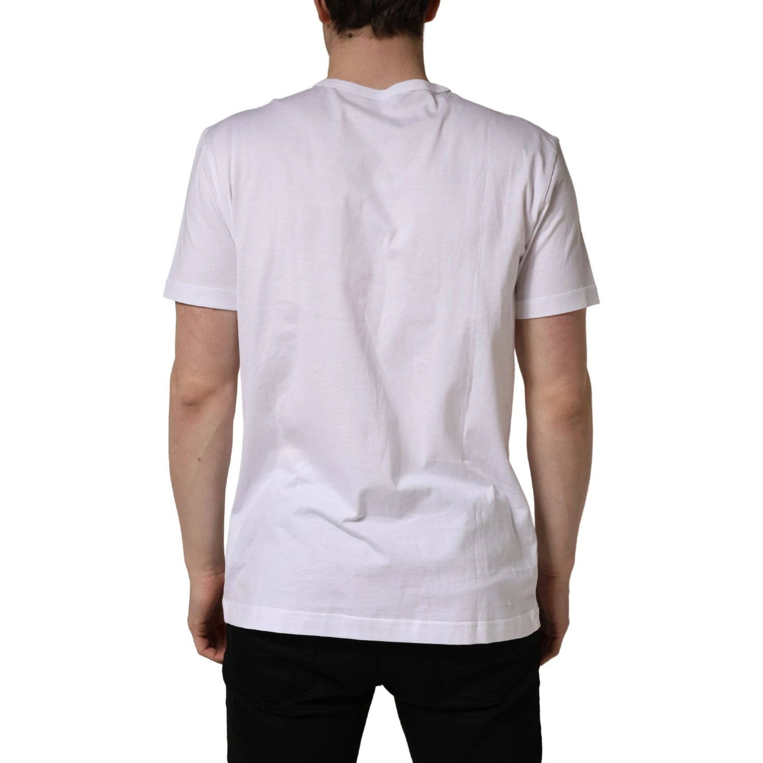 White DG Leaf Embroidery Crew Neck  T-shirt