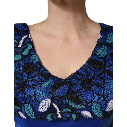 Royal Blue Floral Lace Sleeveless Long Gown Dress