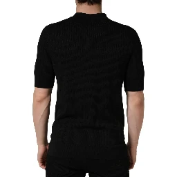 Black Heraldic Crest Patch Silk Polo T-shirt