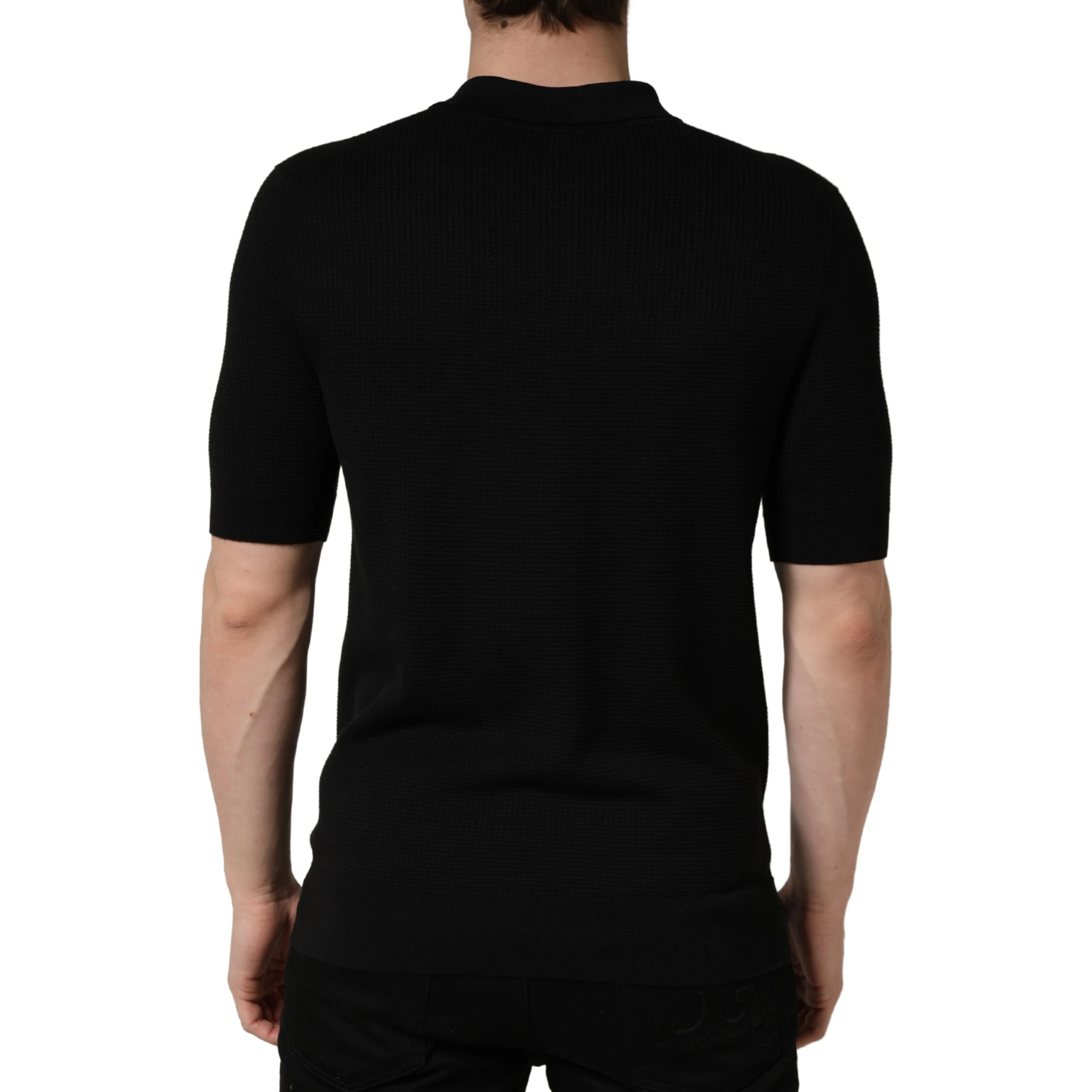 Black Heraldic Crest Patch Silk Polo T-shirt