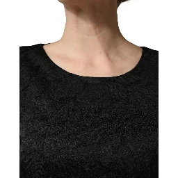 Black Floral Brocade Sheath Knee Length Dress