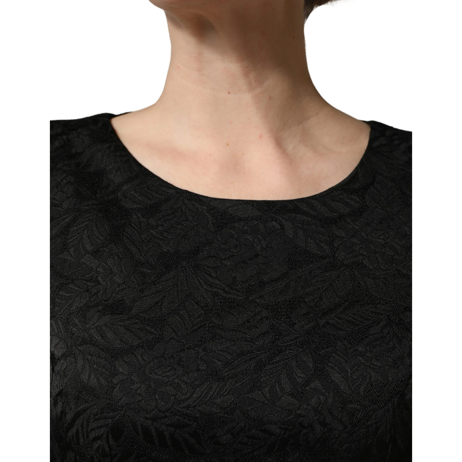 Black Floral Brocade Sheath Knee Length Dress