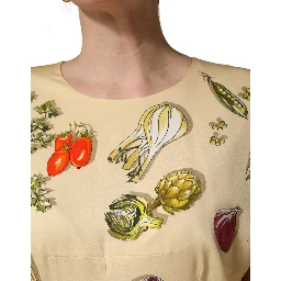 Beige Fruit PolkaDot Sheath Silk Midi Dress