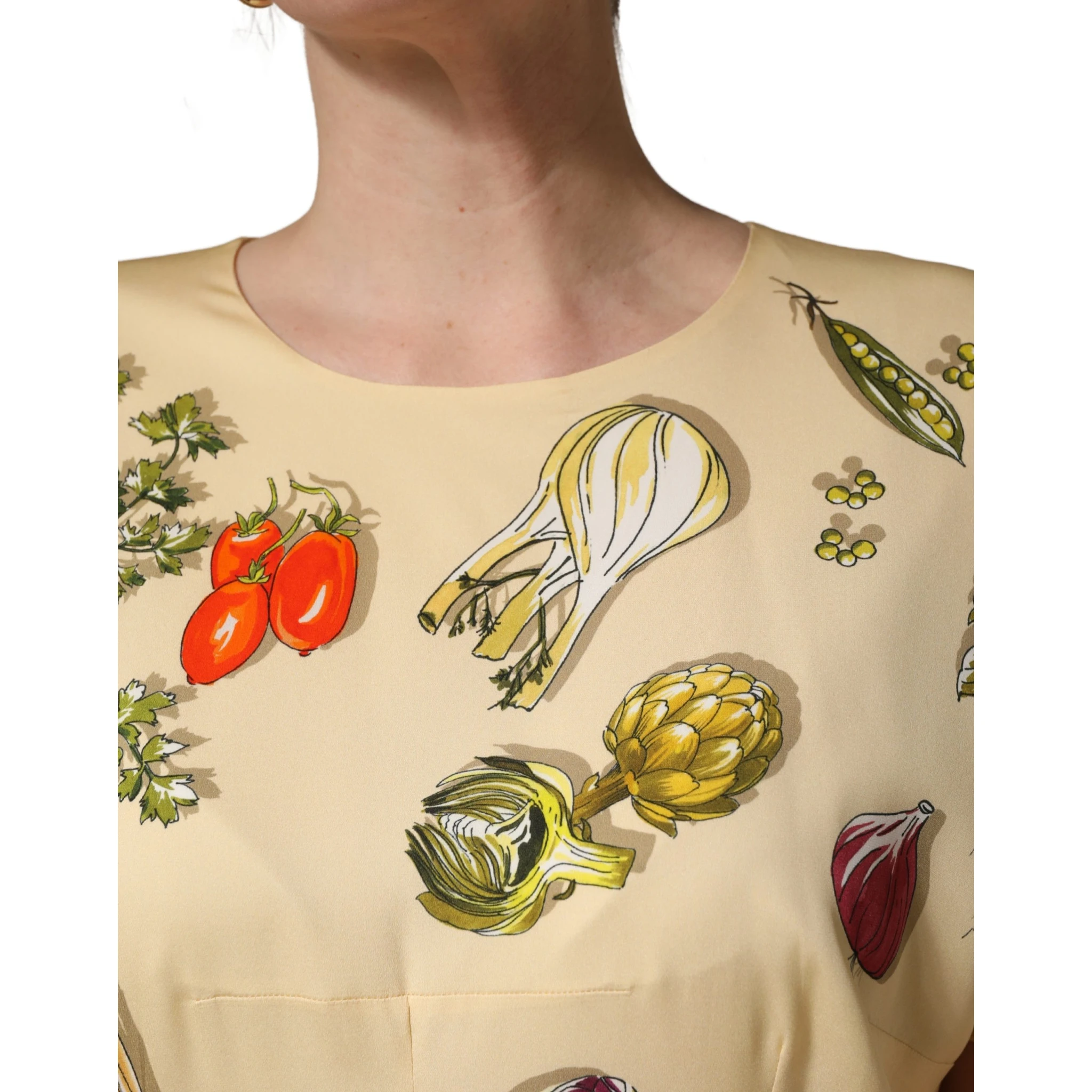 Beige Fruit PolkaDot Sheath Silk Midi Dress