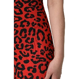 Black Red Nylon Leopard Pattern Jumpsuit