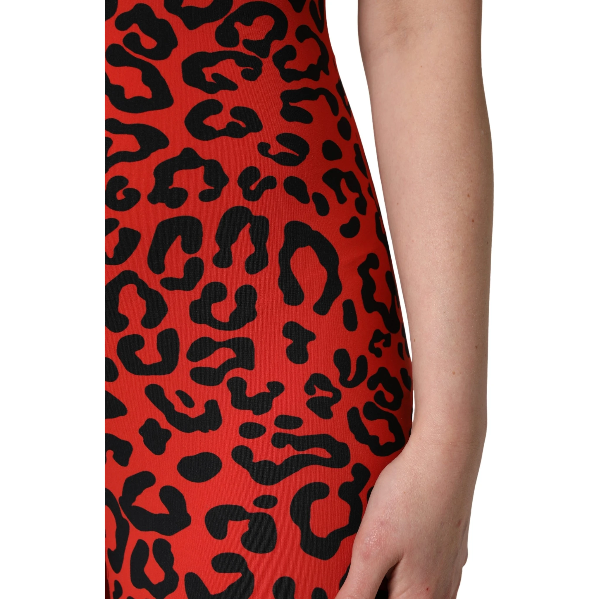 Black Red Nylon Leopard Pattern Jumpsuit
