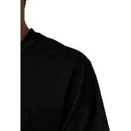 Black Cotton Short Sleeves Crew Neck  T-shirt