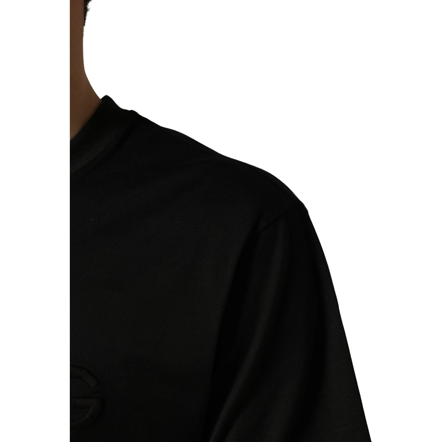 Black Cotton Short Sleeves Crew Neck  T-shirt