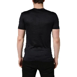 Dark Blue DG Logo Silk Men Crew Neck T-shirt