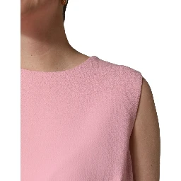 Pink Blue Wool Sleeveless Shift Mini  Dress