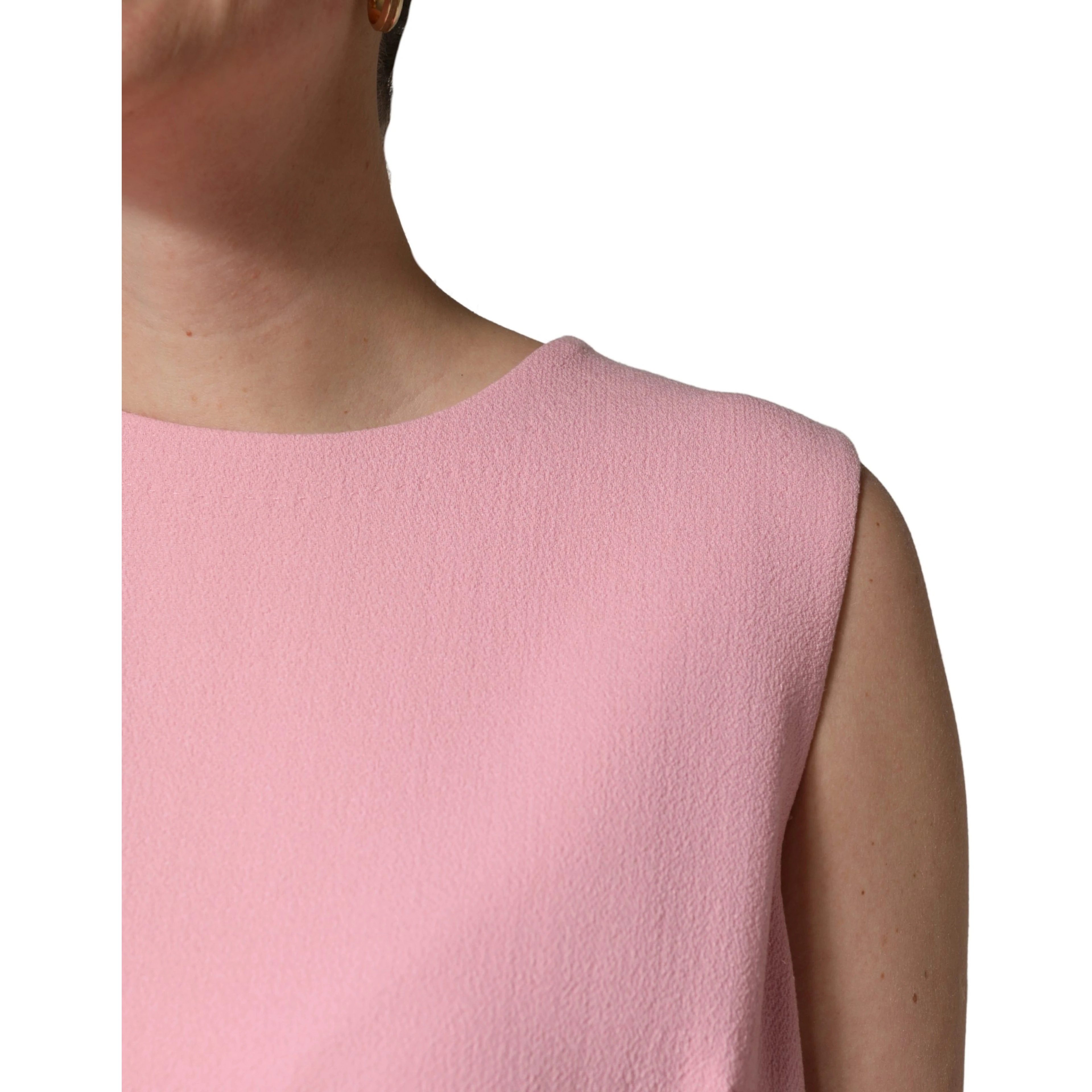 Pink Blue Wool Sleeveless Shift Mini  Dress