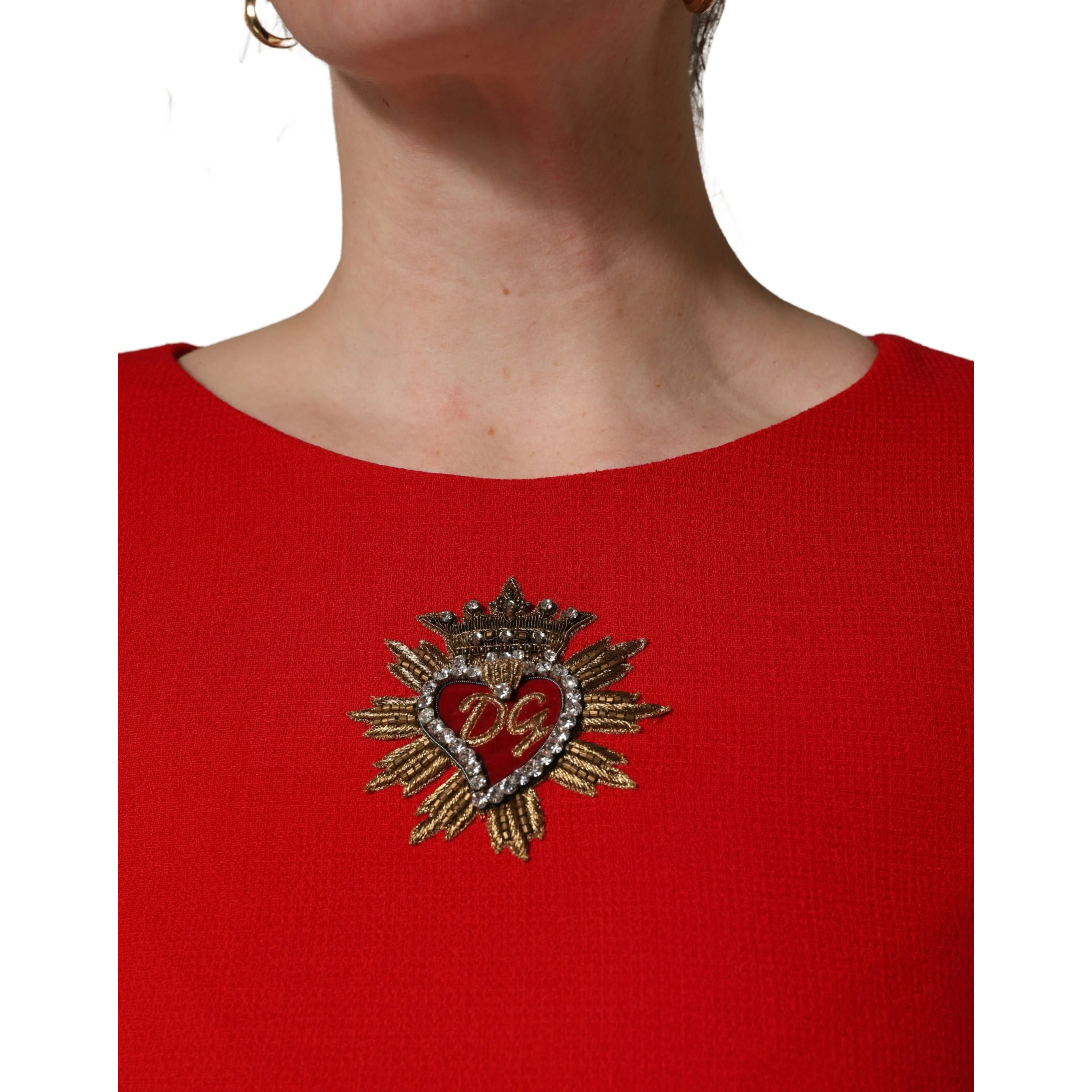 Red Heart Emmbellished Wool Mini  Dress