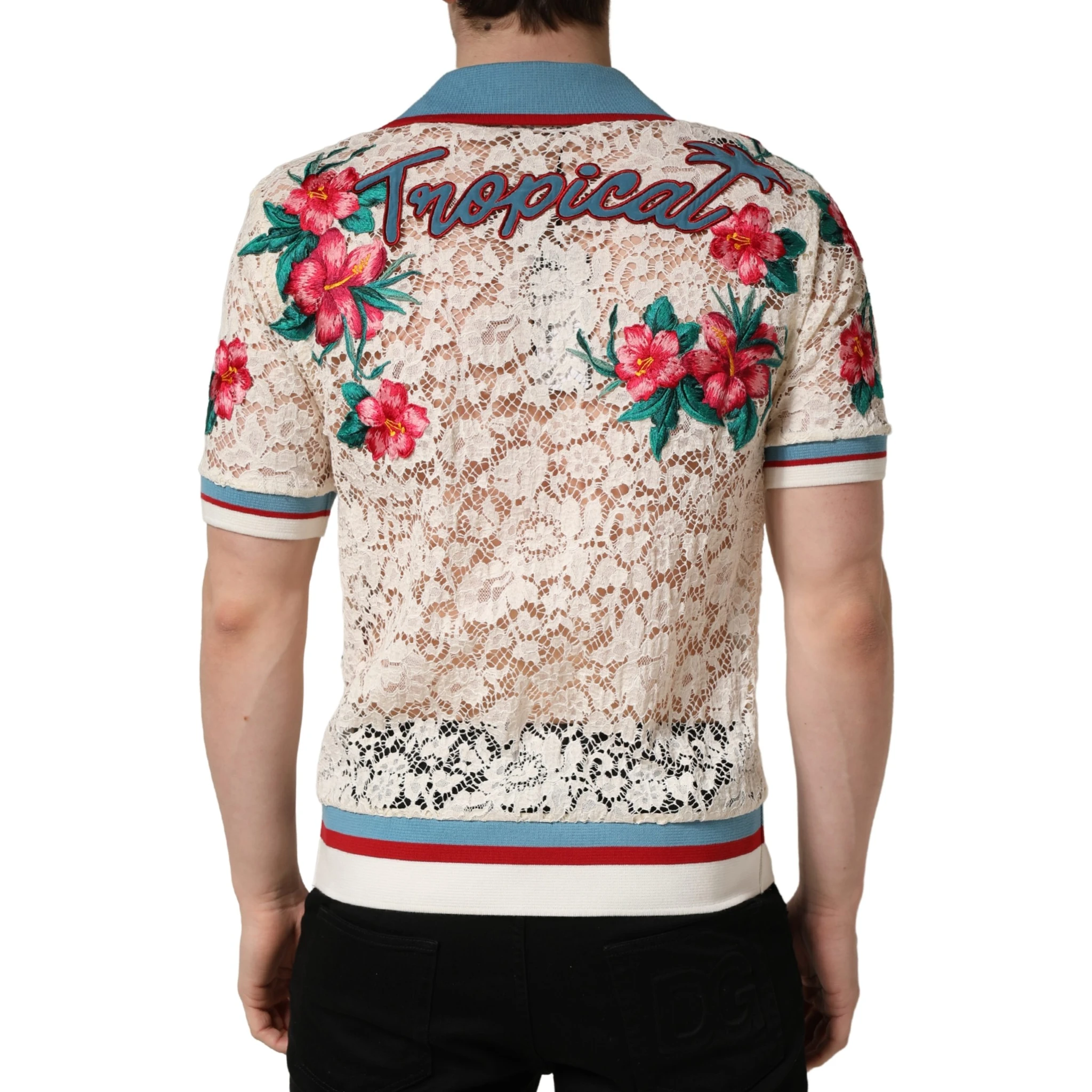 Beige Floral Tennis Club Lace Polo T-shirt