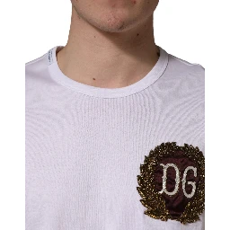 White DG Leaf Embroidery Crew Neck  T-shirt