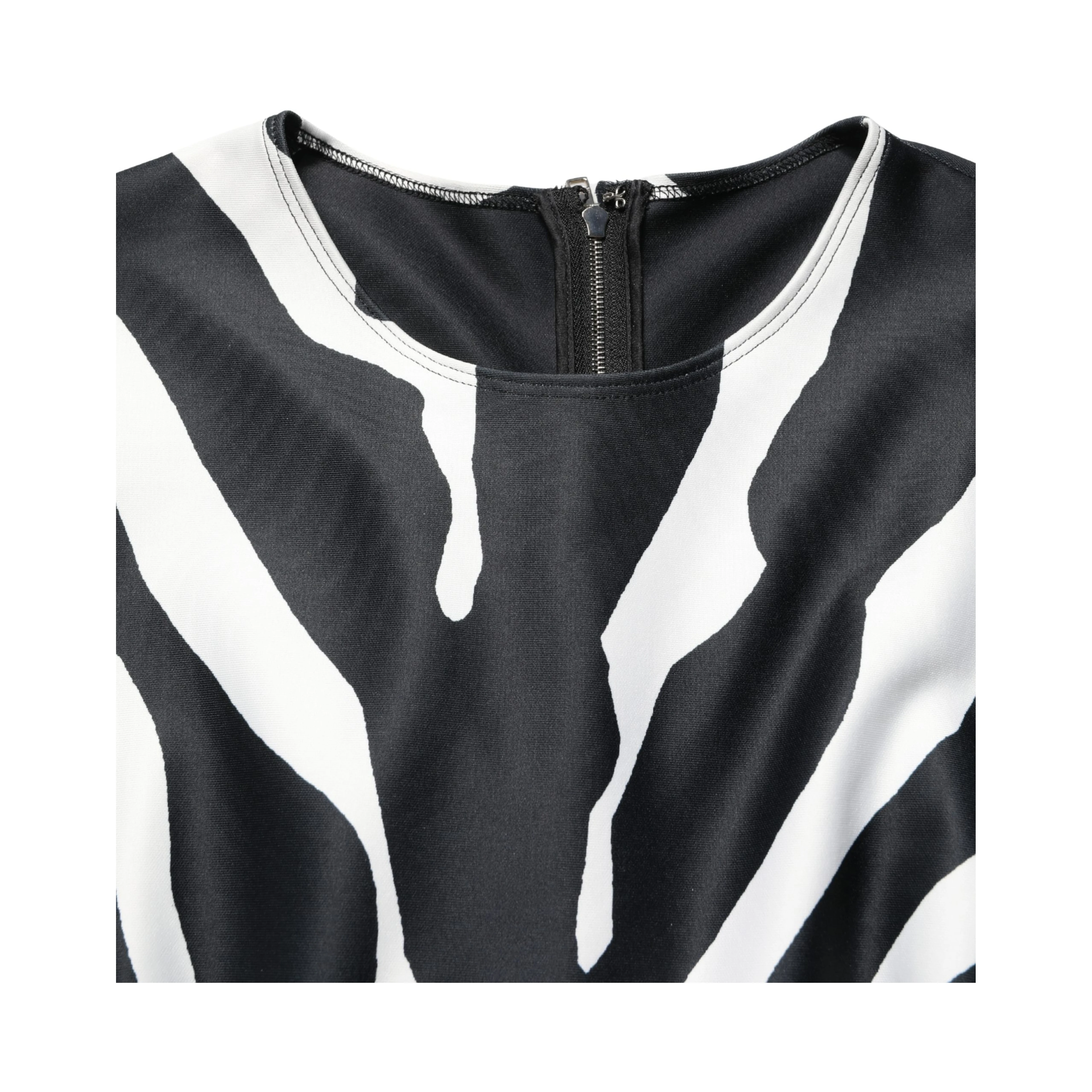 Black White Polyester Zebra Pattern Jumpsuit