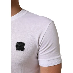 White Logo Patch Cotton Crew Neck T-shirt