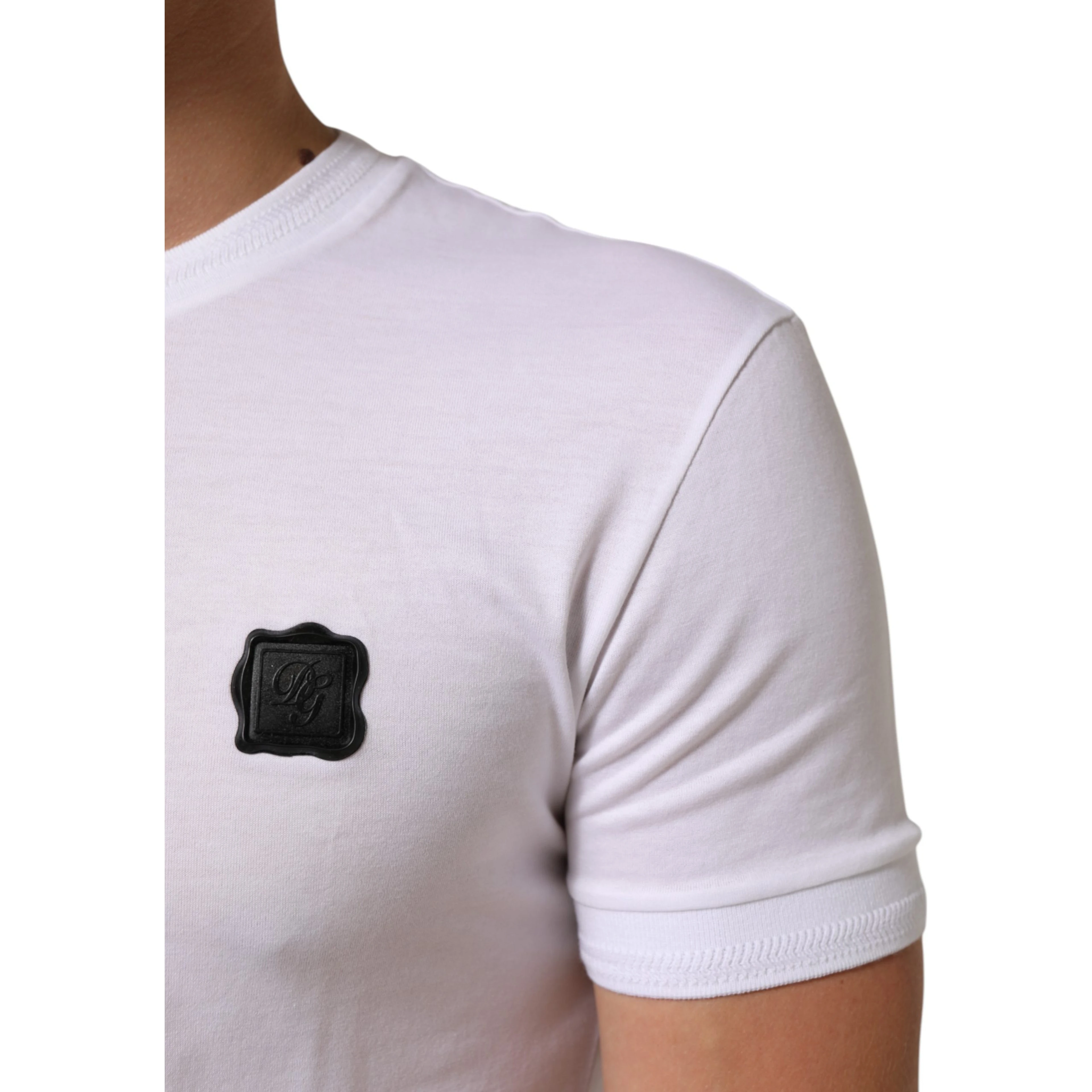 White Logo Patch Cotton Crew Neck T-shirt