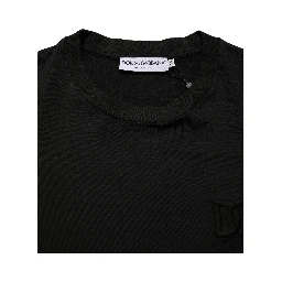 Black Cotton Short Sleeves Crew Neck  T-shirt