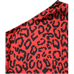 Black Red Nylon Leopard Pattern Jumpsuit