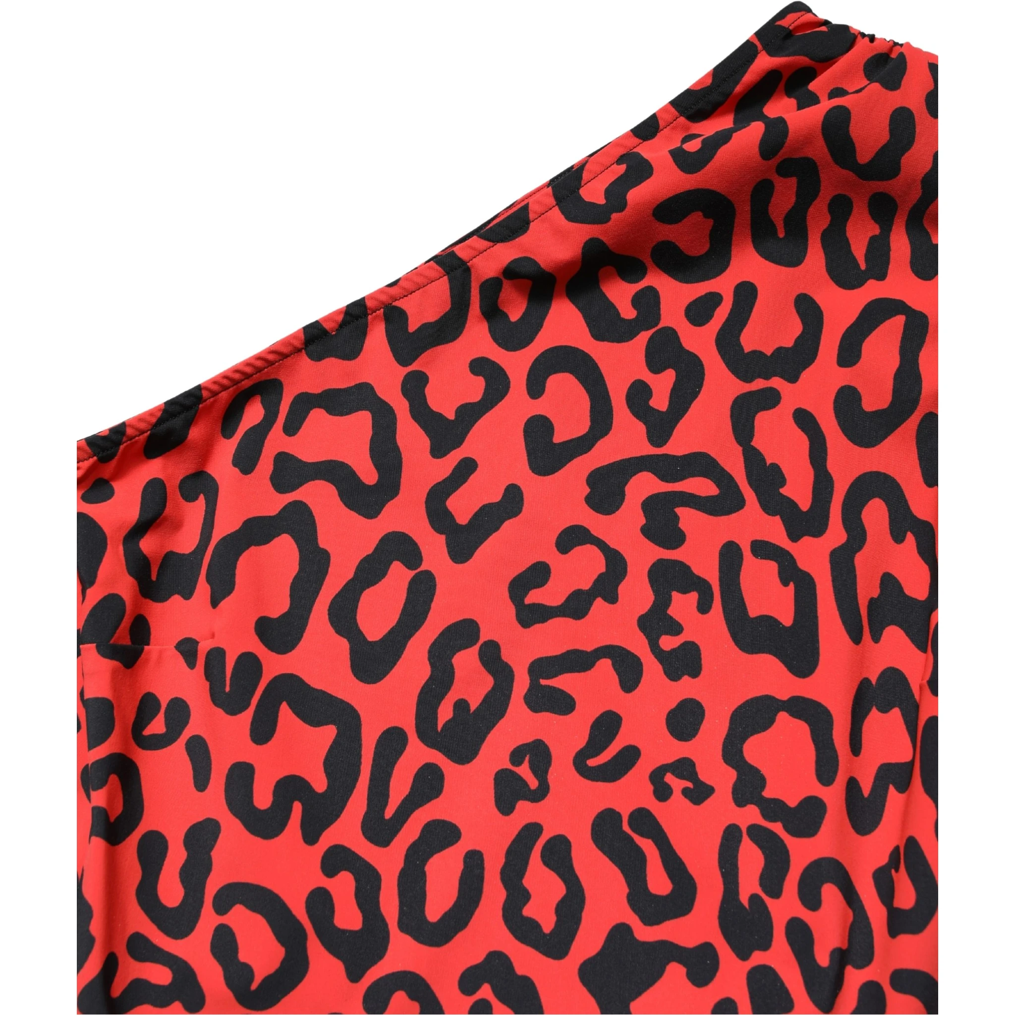 Black Red Nylon Leopard Pattern Jumpsuit