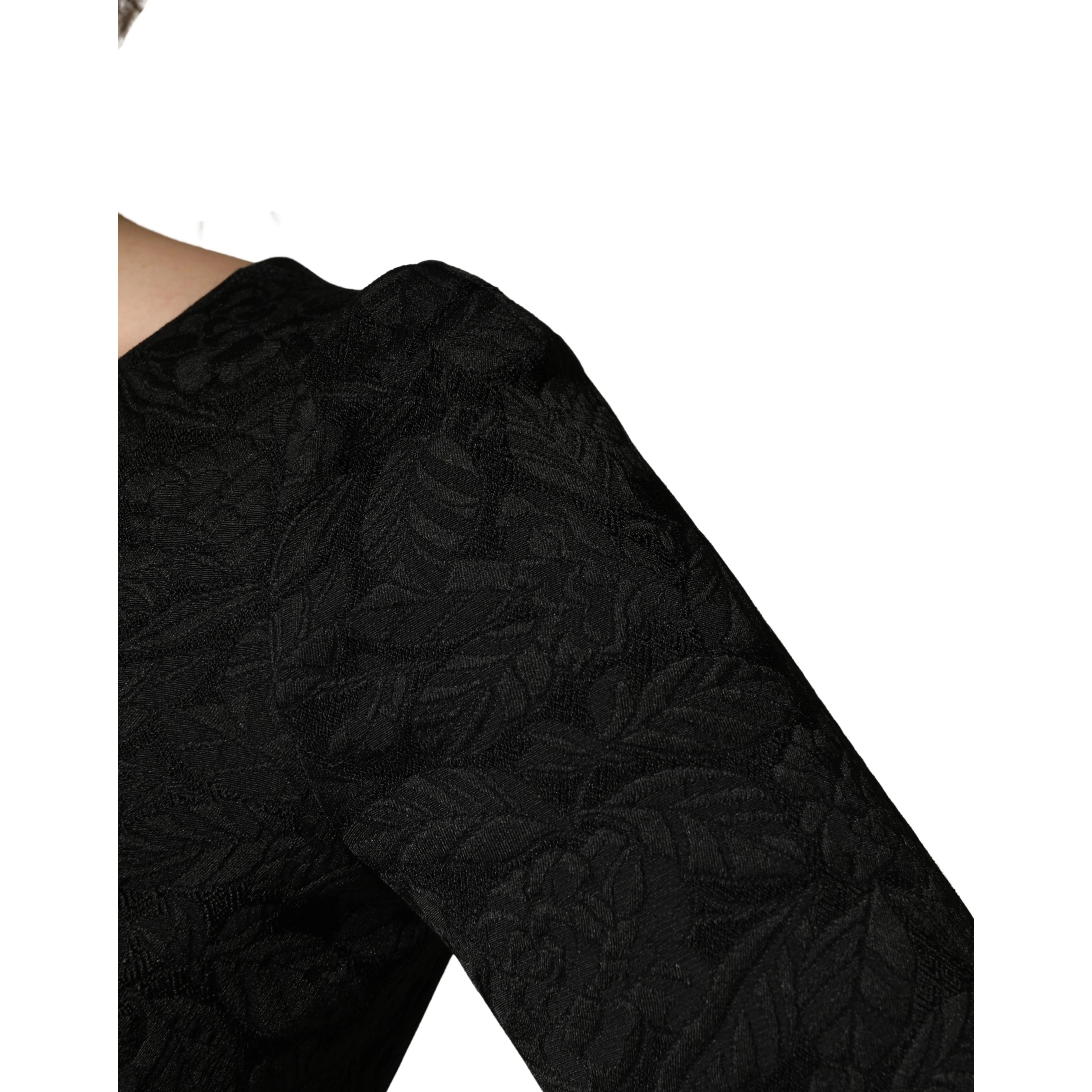 Black Floral Brocade Sheath Knee Length Dress