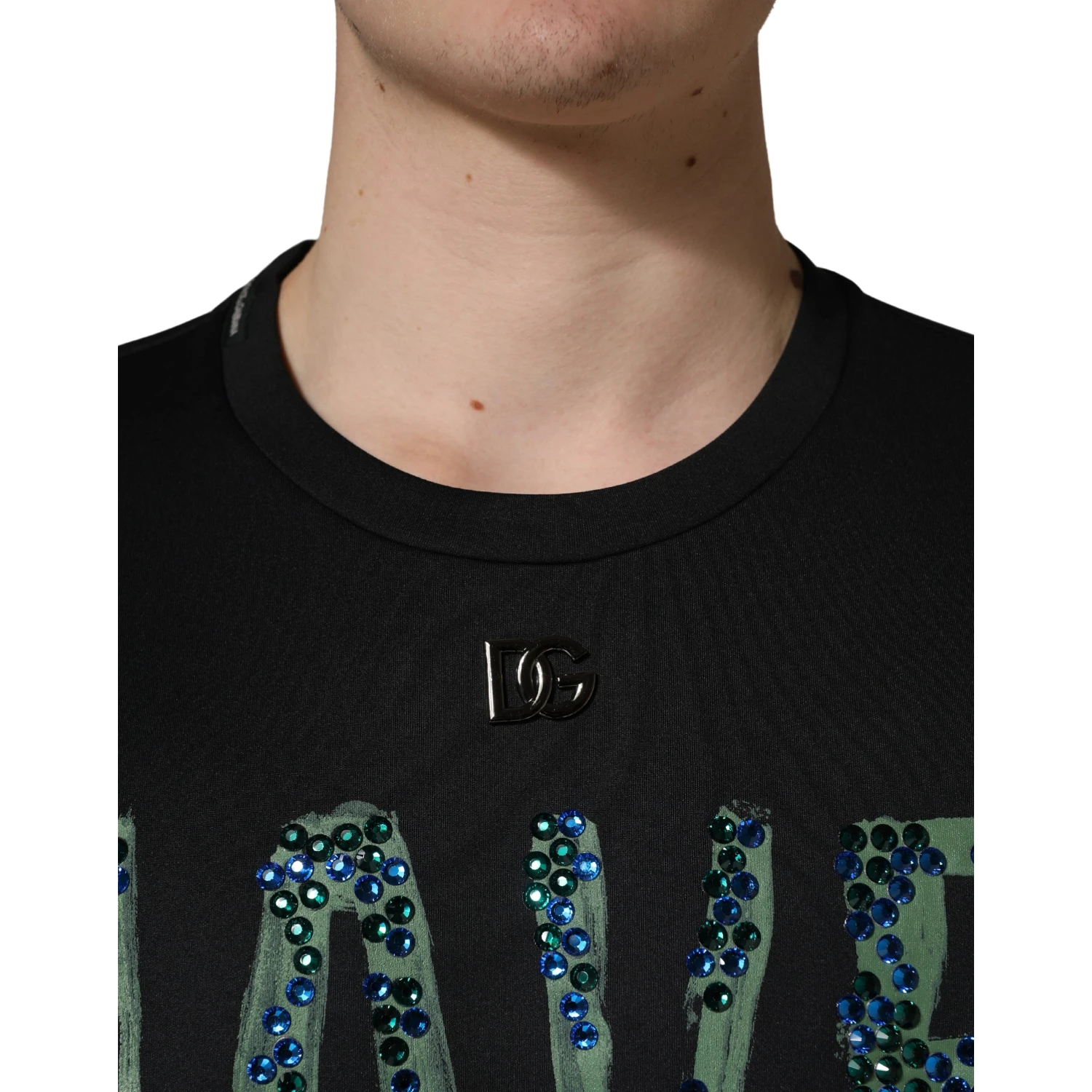 Black Have Fun Embellished Crew Neck T-shirt