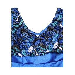 Royal Blue Floral Lace Sleeveless Long Gown Dress