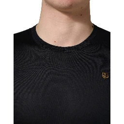 Dark Blue DG Logo Silk Men Crew Neck T-shirt