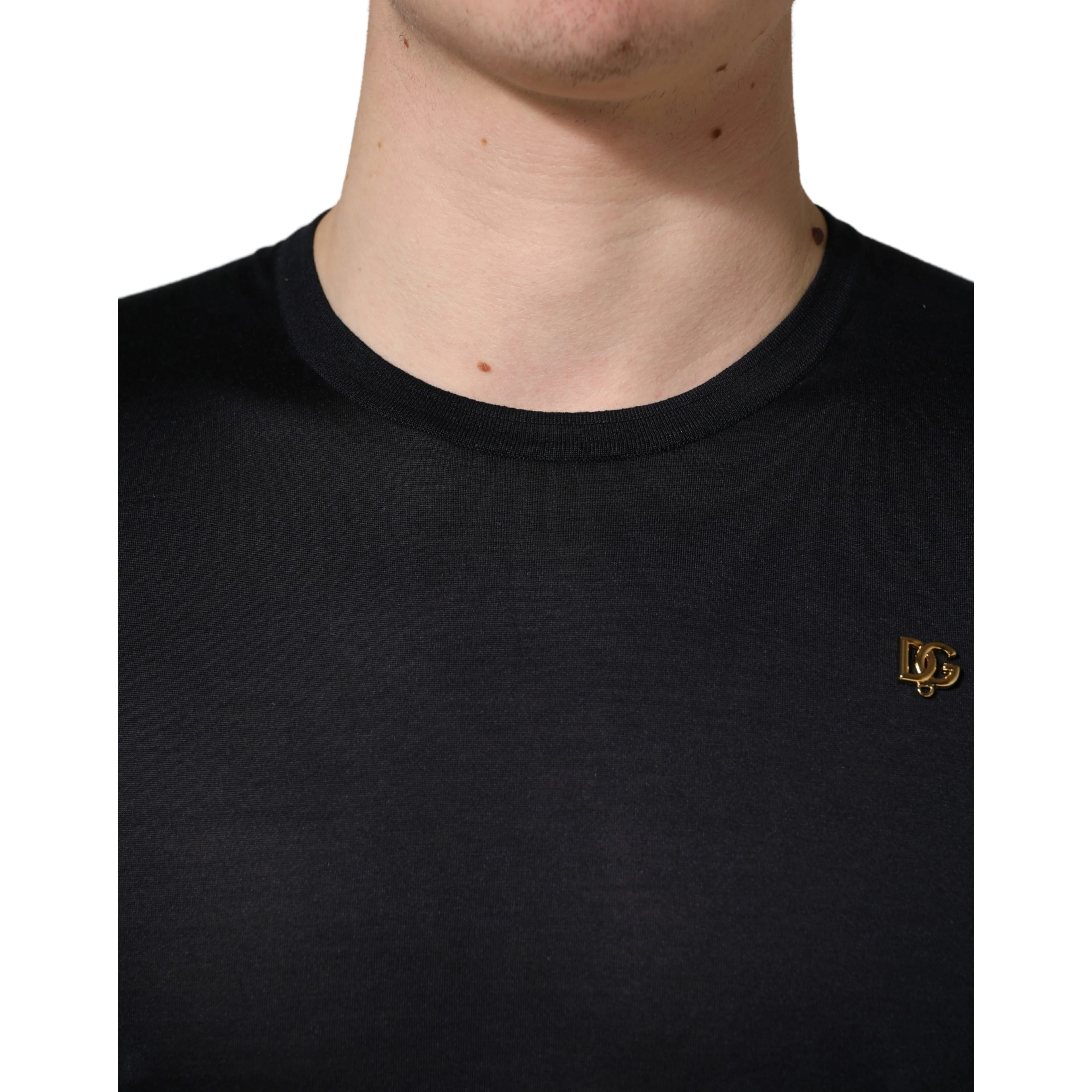 Dark Blue DG Logo Silk Men Crew Neck T-shirt