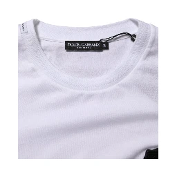 White Logo Patch Cotton Crew Neck T-shirt