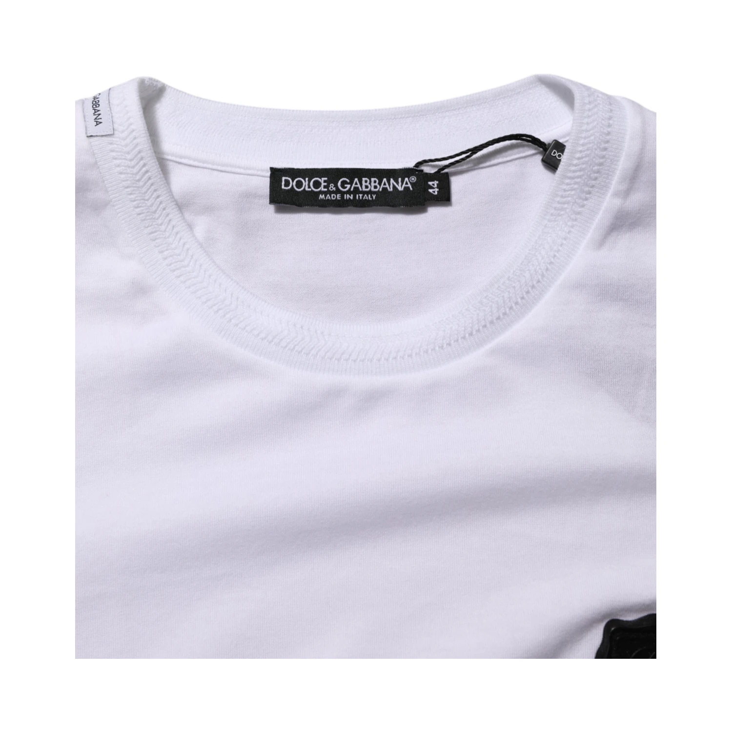 White Logo Patch Cotton Crew Neck T-shirt
