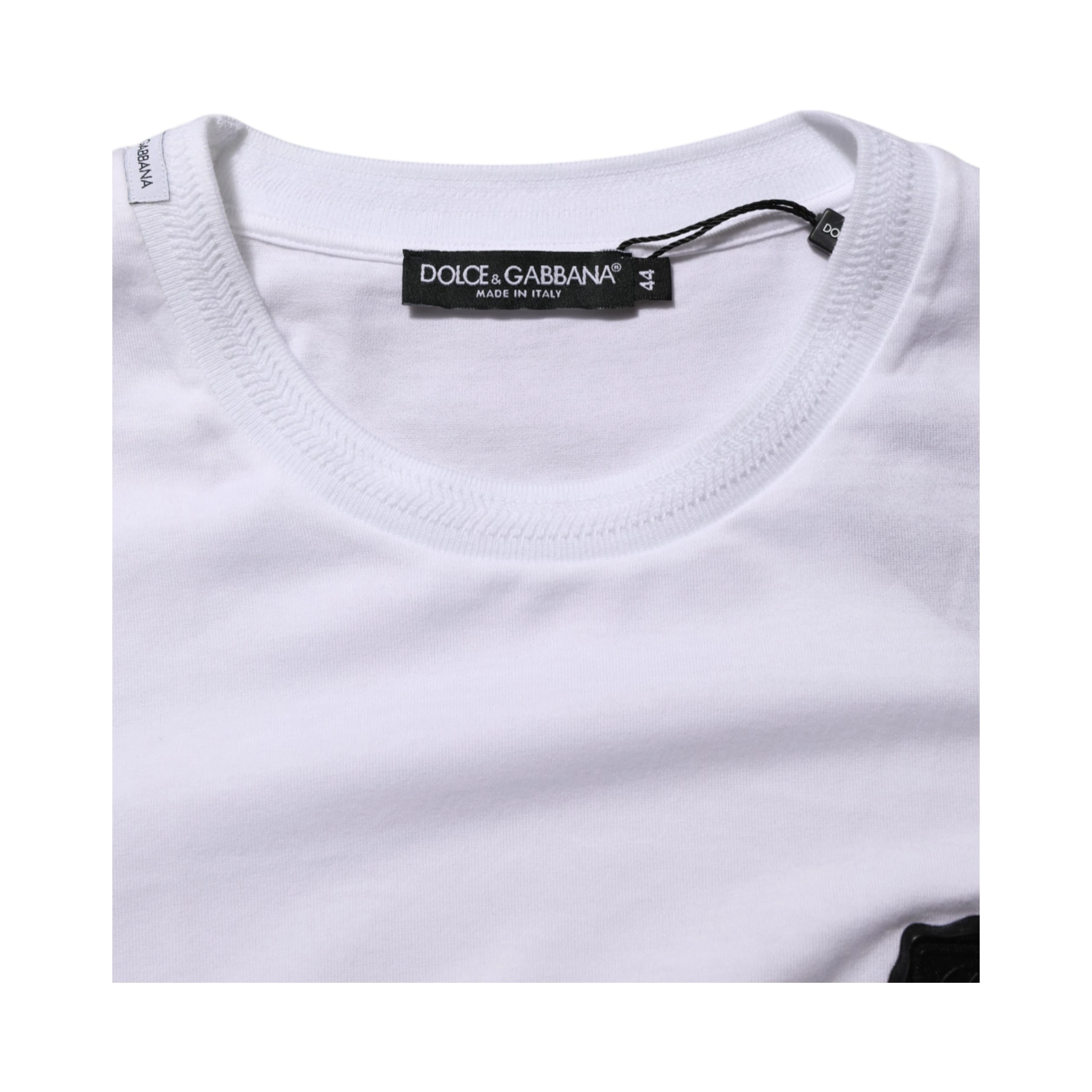 White Logo Patch Cotton Crew Neck T-shirt