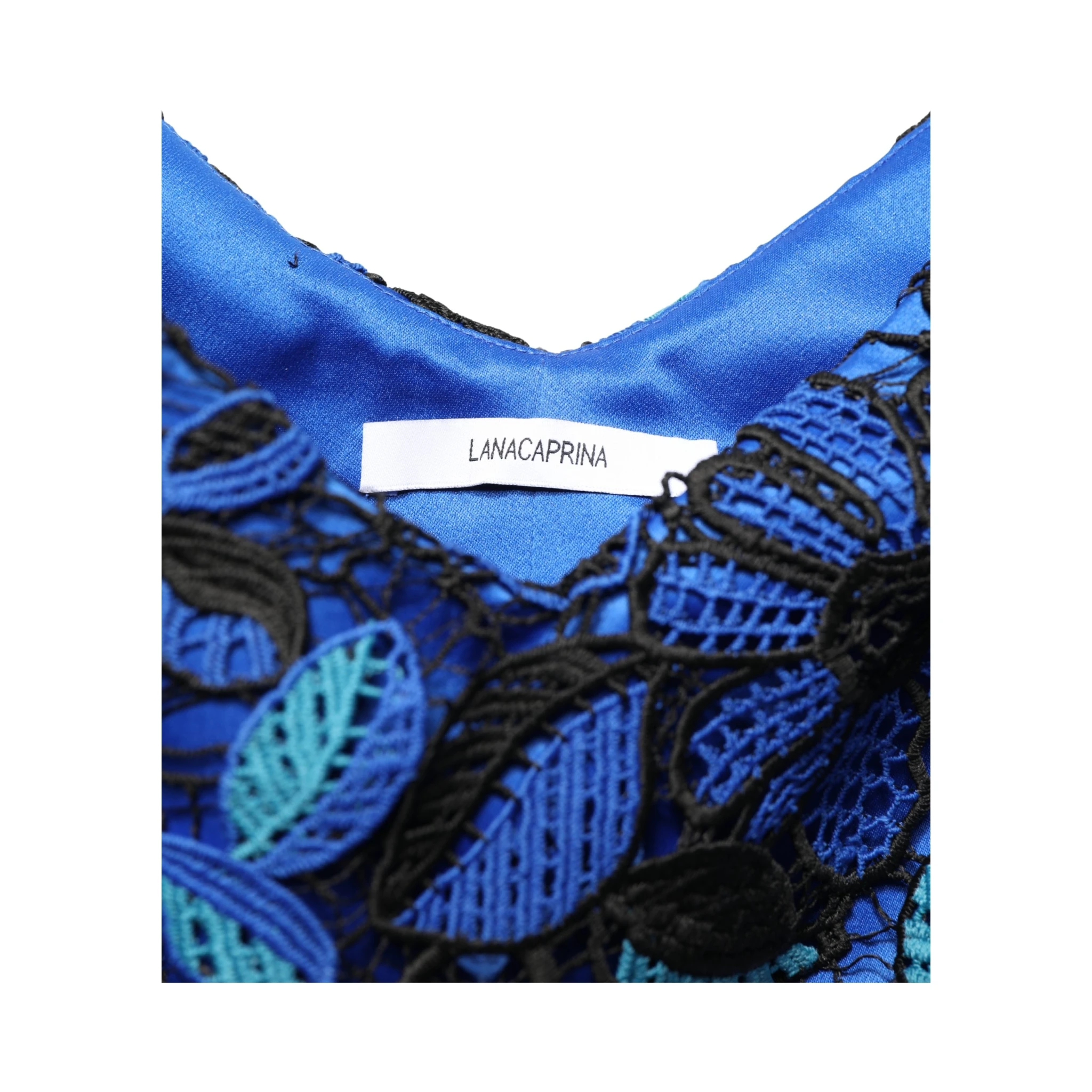 Royal Blue Floral Lace Sleeveless Long Gown Dress