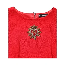 Red Heart Emmbellished Wool Mini  Dress