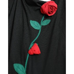 Black Wool Sleeveless Rose Applique Dress