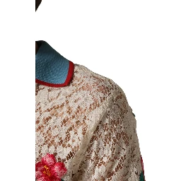 Beige Floral Tennis Club Lace Polo T-shirt
