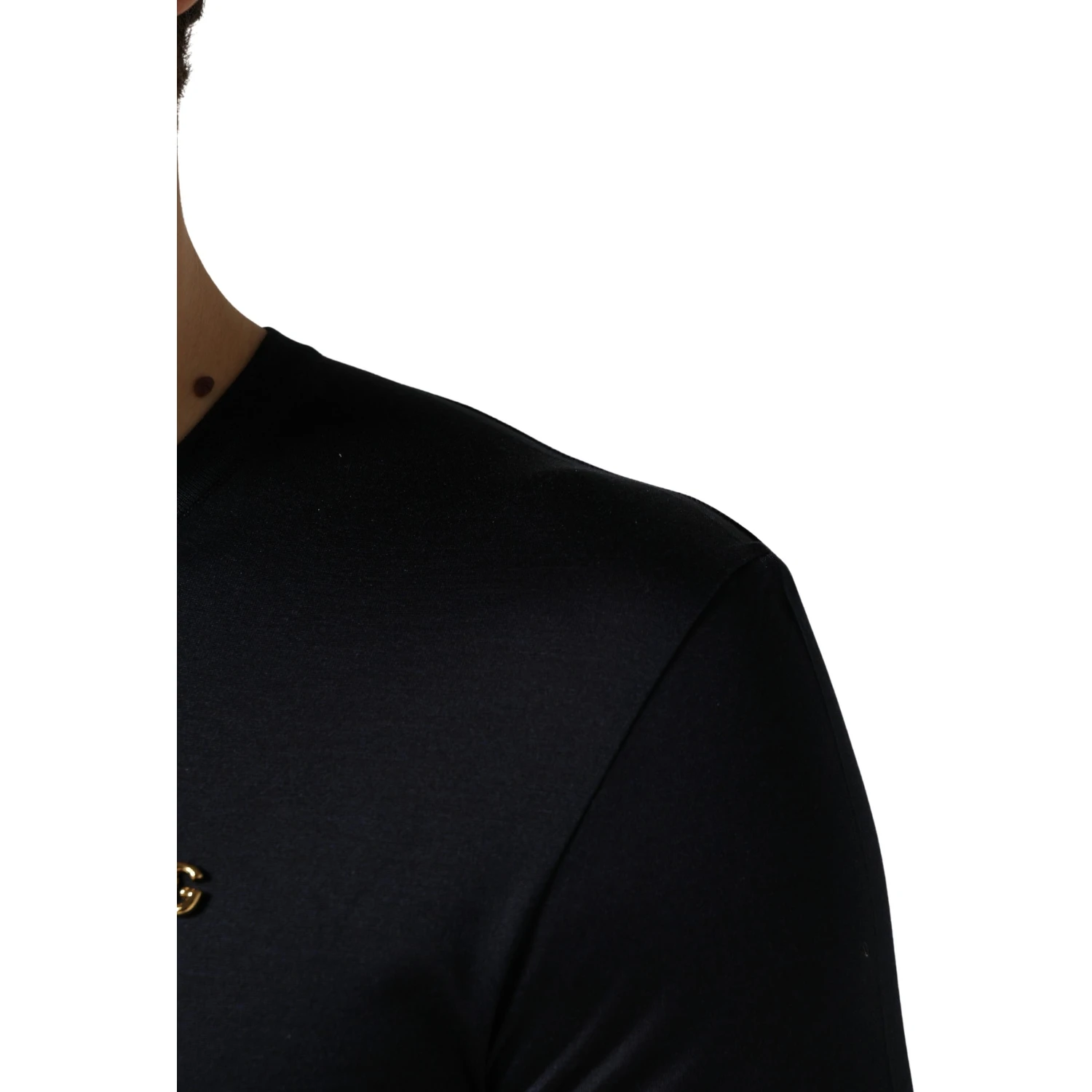 Dark Blue DG Logo Silk Men Crew Neck T-shirt