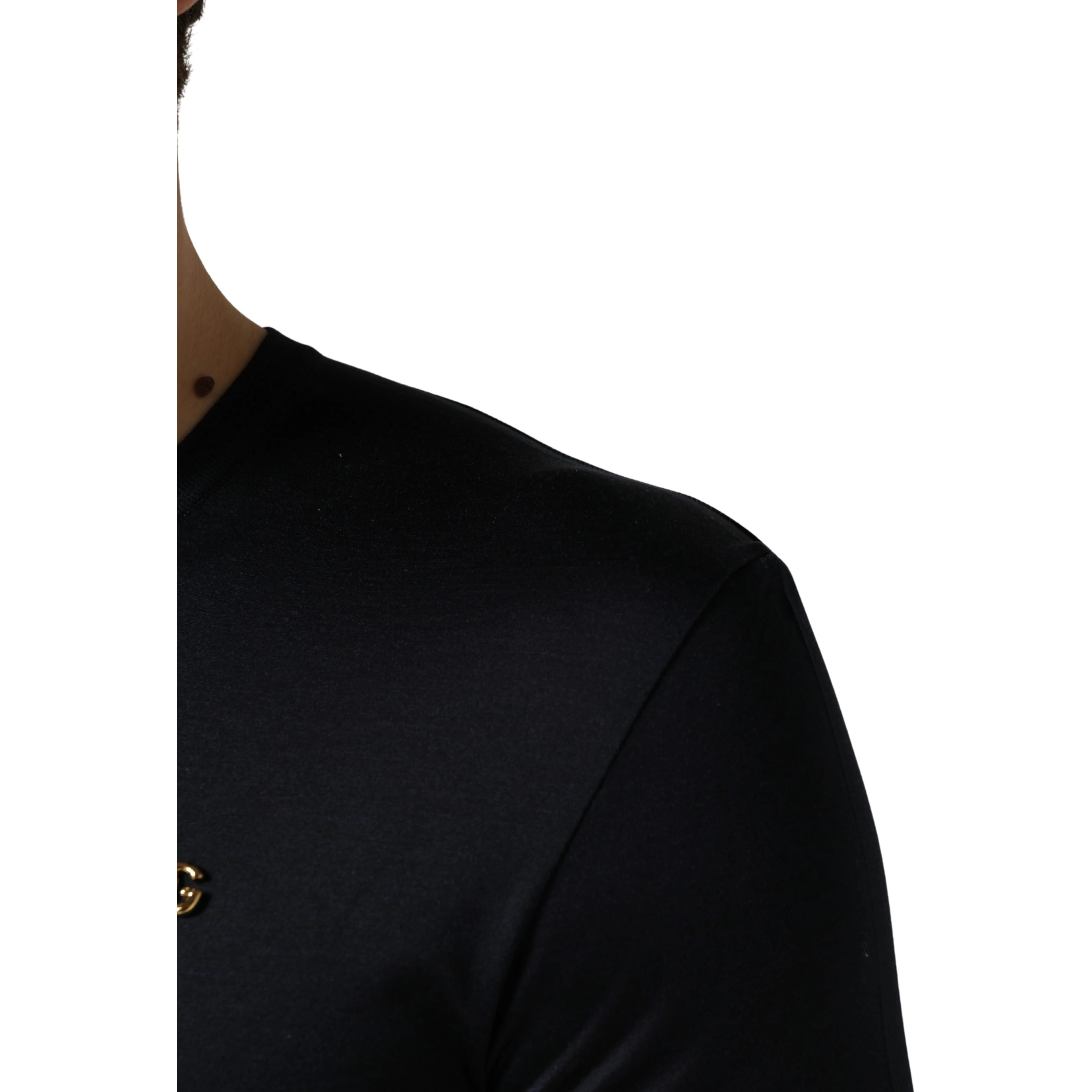 Dark Blue DG Logo Silk Men Crew Neck T-shirt