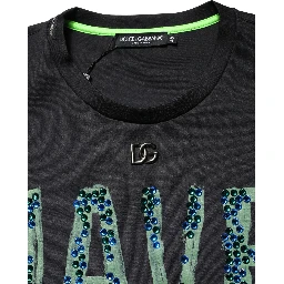 Black Have Fun Embellished Crew Neck T-shirt
