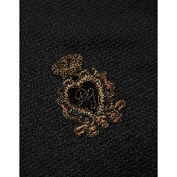 Black Heraldic Crest Patch Silk Polo T-shirt