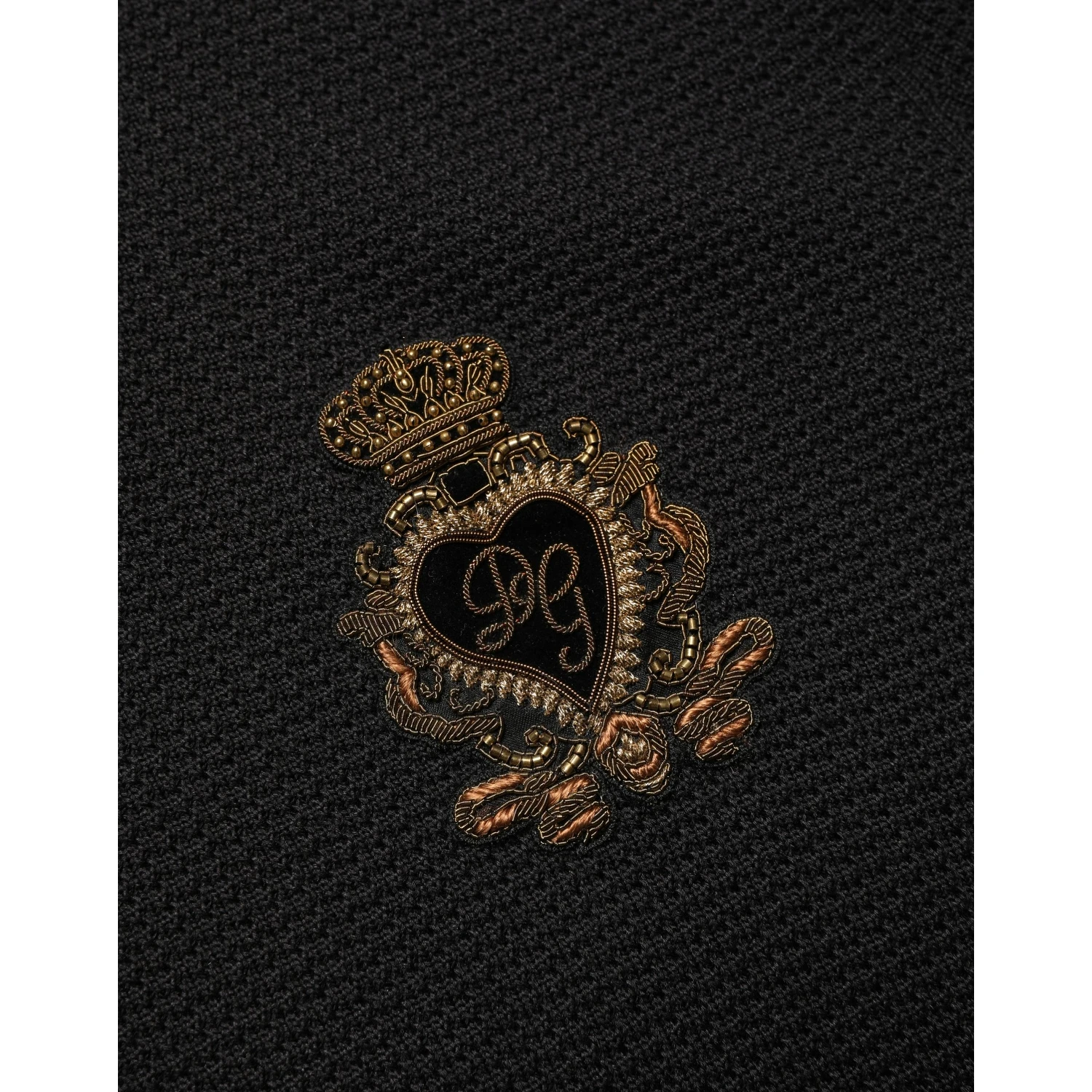 Black Heraldic Crest Patch Silk Polo T-shirt