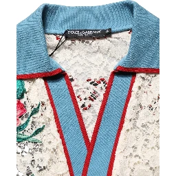Beige Floral Tennis Club Lace Polo T-shirt