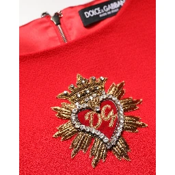 Red Heart Emmbellished Wool Mini  Dress