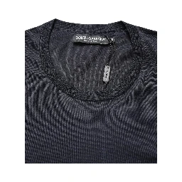 Dark Blue DG Logo Silk Men Crew Neck T-shirt