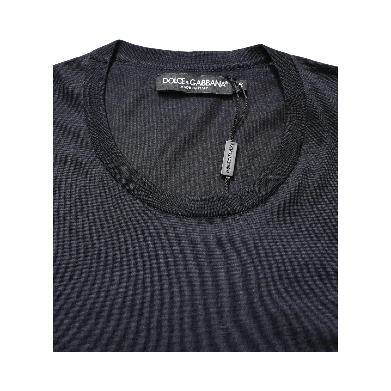Dark Blue DG Logo Silk Men Crew Neck T-shirt