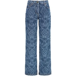 Blue Cotton Flared Jeans